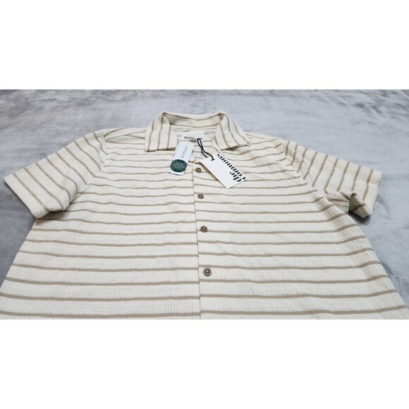 The Commons Men's Small Off White Slub Short Sleeve Button Down Shirt NWT - Picture 6 of 9